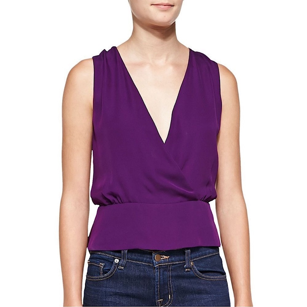 NWOT THEORY Camara 100% silk sleeveless windsor  purple top size small new
